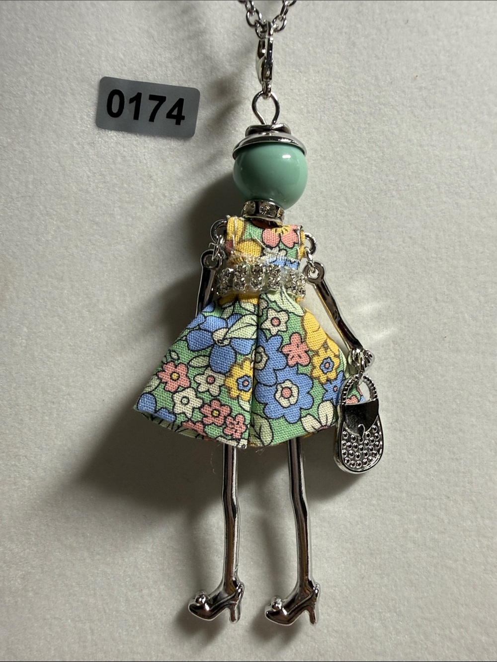 Fashion Doll Pendant Necklace in Mint and Floral